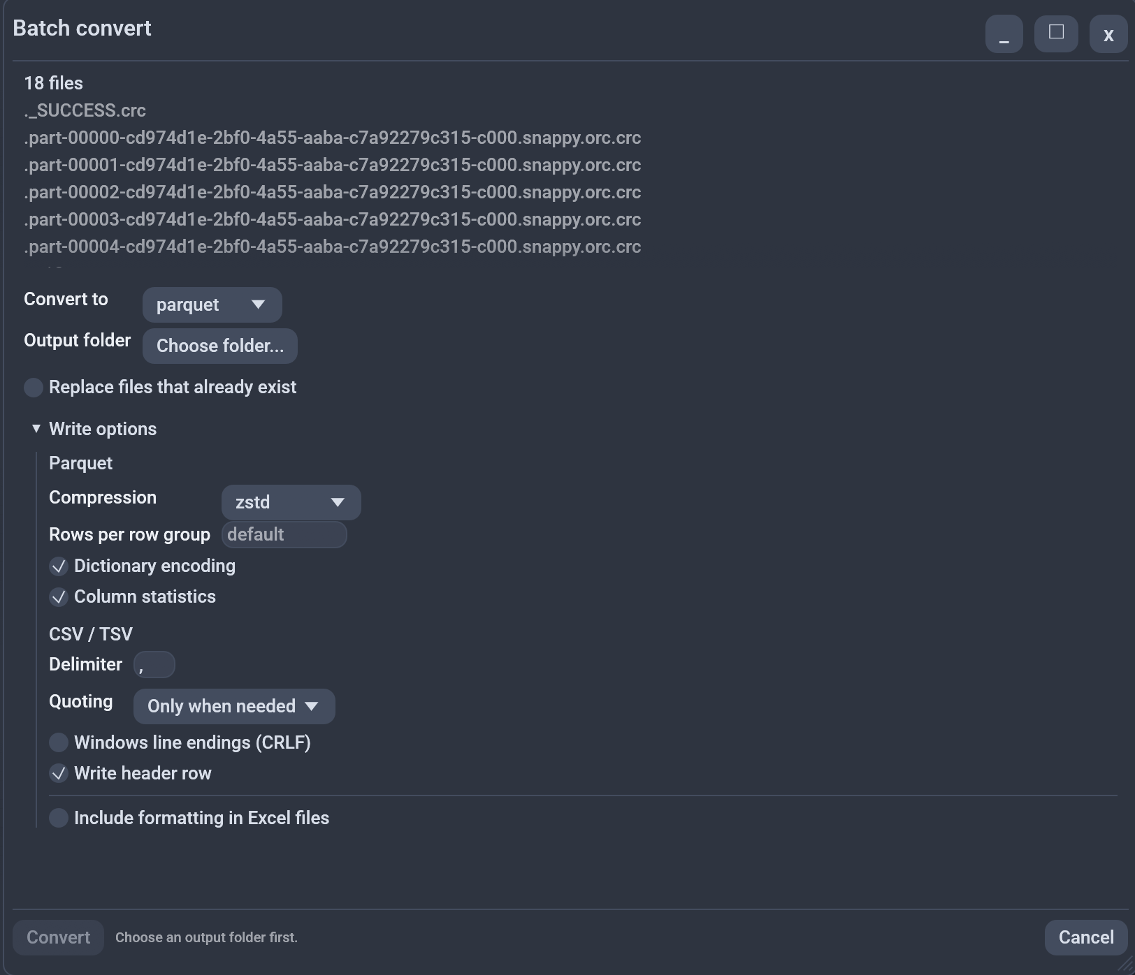 Batch convert dialog