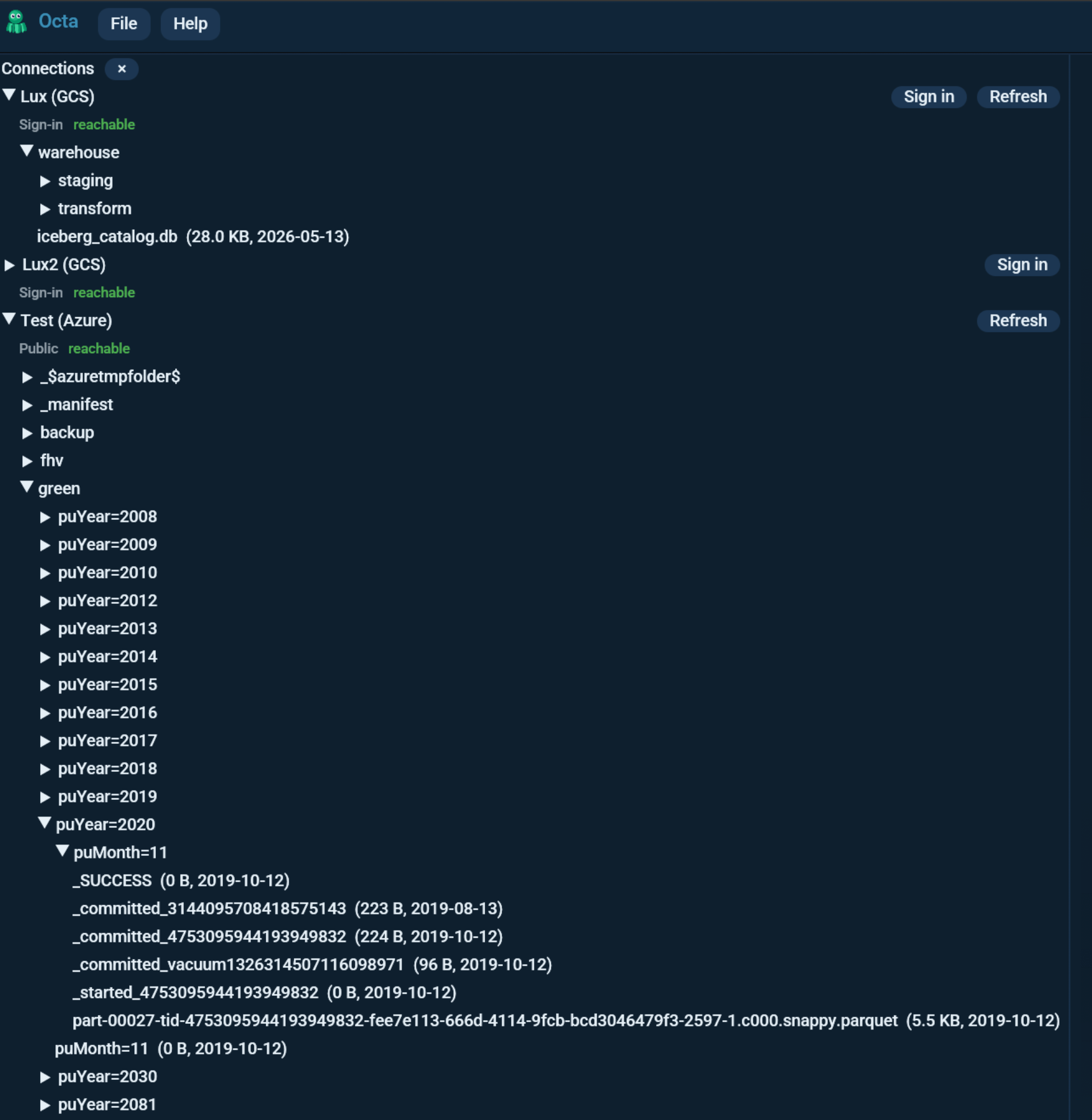 Cloud connections sidebar