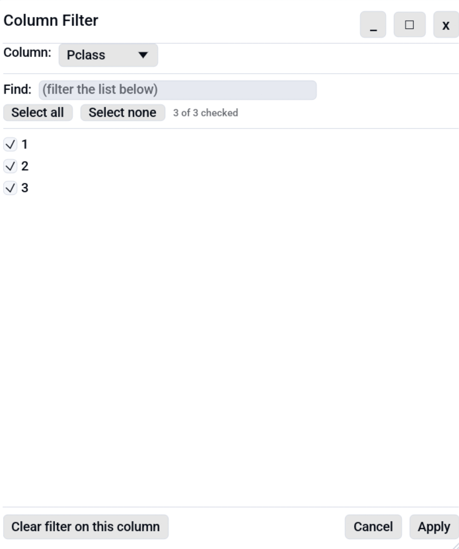Column Filter dialog