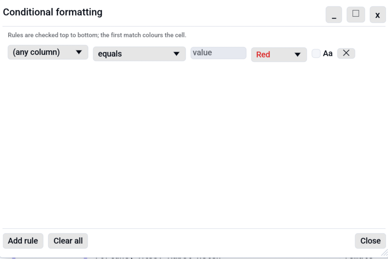 Conditional formatting dialog