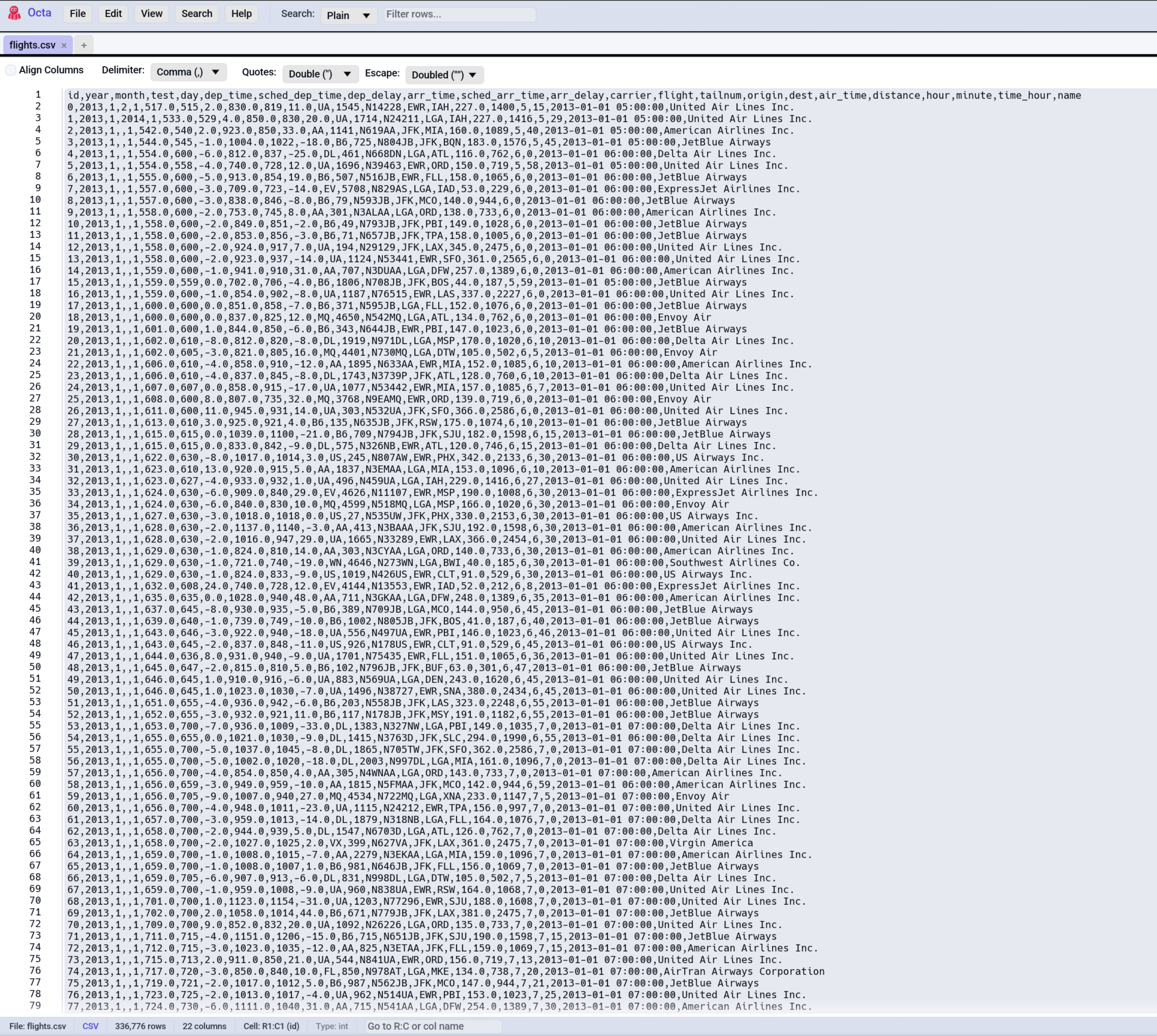 CSV/TSV toolbar combos