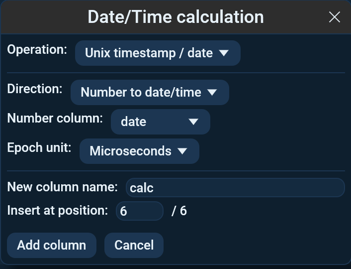 Date/Time calculation dialog