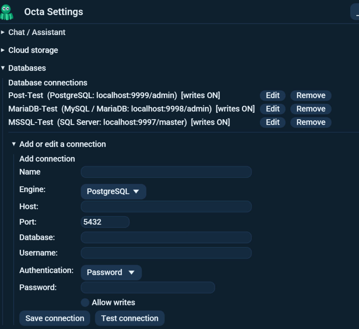 Database connection settings