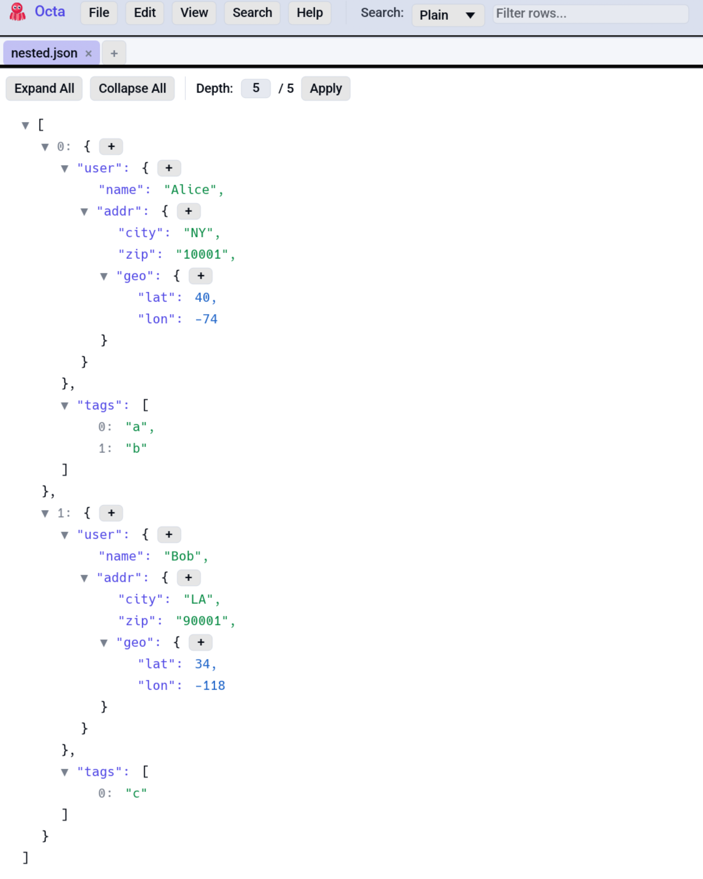 JSON Tree view