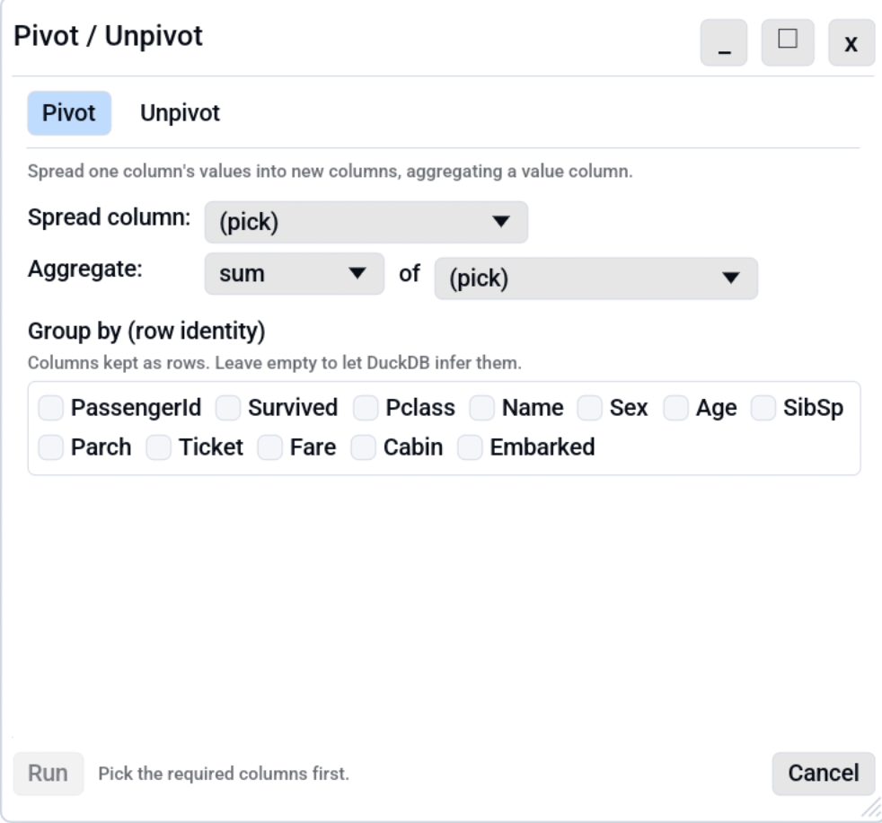 Pivot dialog