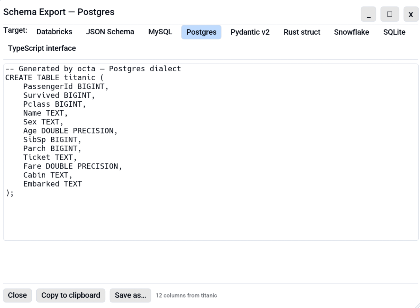 Schema Export